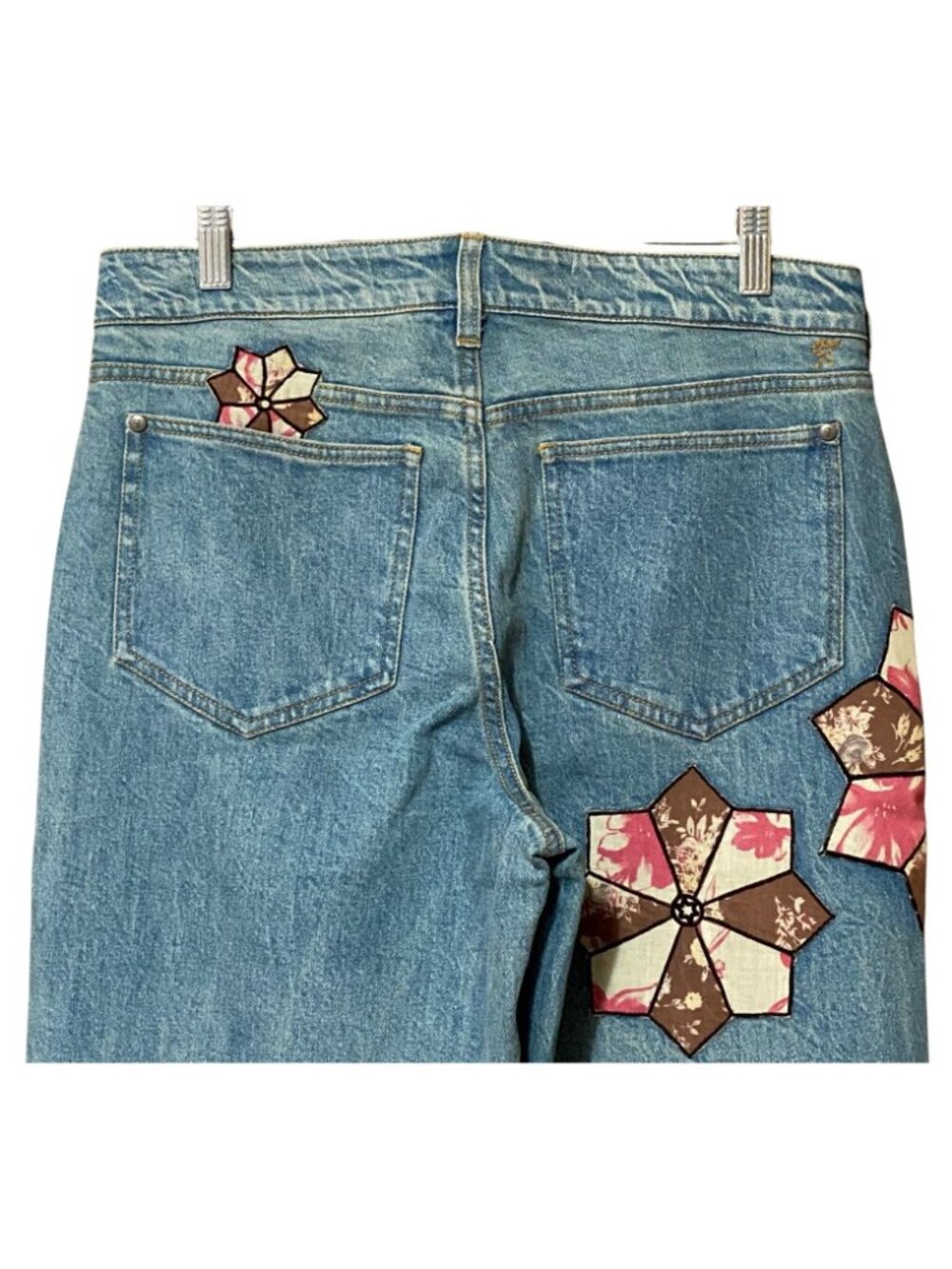 Pilcro Baggy Boyfriend Jeans 28T NWT 34 Inseam Floral Quilt Applique Fairycore - Picture 5 of 9